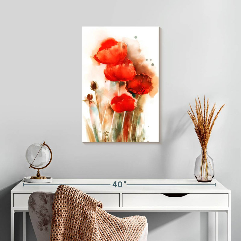 Coquelicots Harnek à l'aquarelle, H 24 po x l 16 po