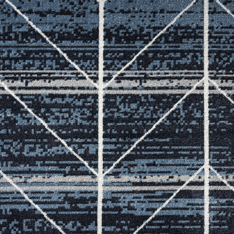 Dunnellon Geometric Machine Washable Navy Blue/Black/White Area Rug, Rectangle 5'2" x 7'2"