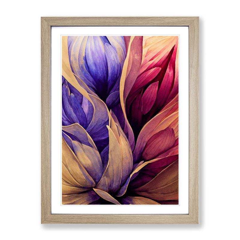 Lively Flowers Abstract - Framed Print, 34cm H x 25cm W x 2cm D, Oak