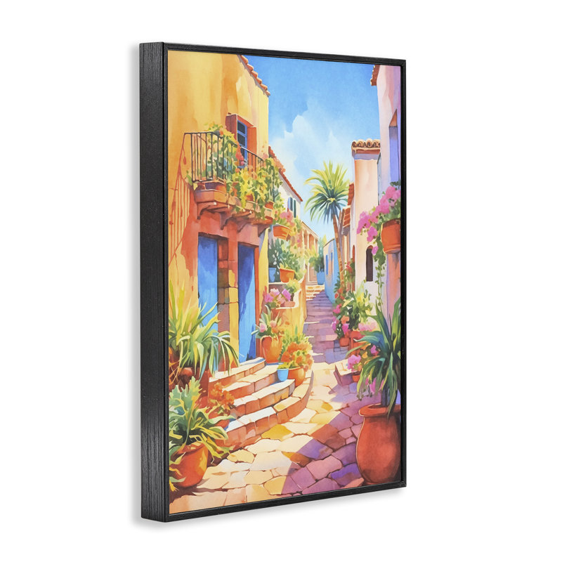 Vive ville méditerranéenne, art giclée encadrée par Andrea Haase, H 18 po x l 12 po, Giclée encadrée noir minuit