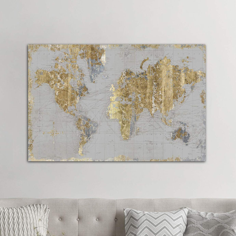 Gilded Map Light Gray by Wild Apple Portfolio - Wrapped Canvas Print, 152.5 cm H x 101.5 cm W