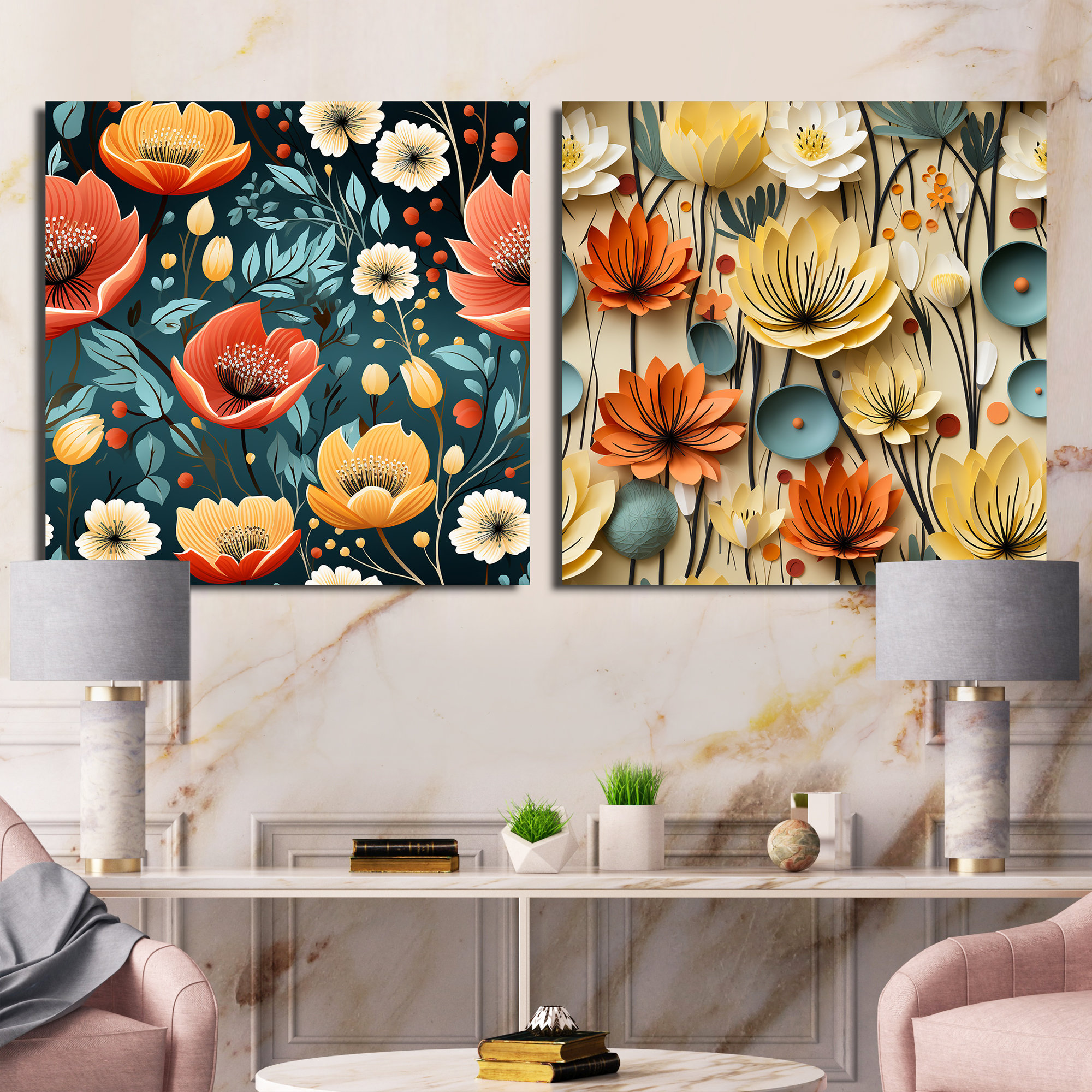 Design Art Mod Botanical Allure - Abstract Botanicals Square Collage ...