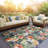 Sunshine Outdoor Rug Orange Bloom Floral Green Leaves Blue Area Rug-83453909
