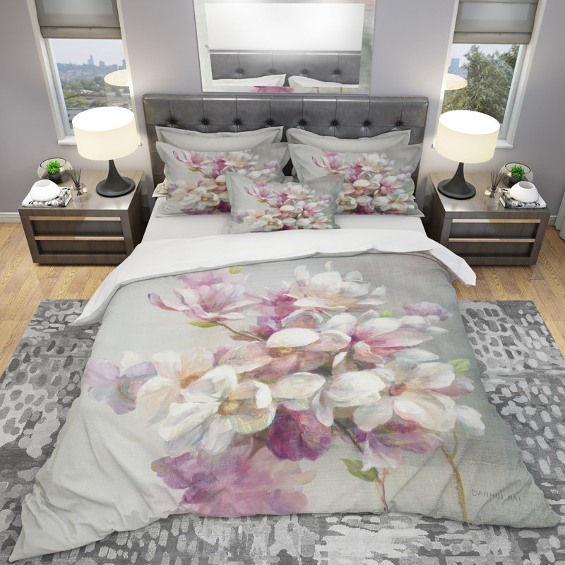Fleurs de magnolia roses - Ensemble de housse de couette Shabby Elegance - Microfibre de polyester