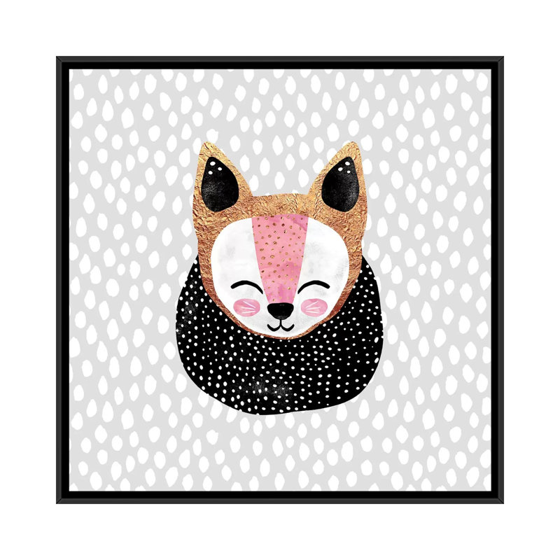 « little arctique fox », impression sur toile, H 18 po x l 18 po x P 1,5 po, Toile avec cadre noir, Pas de tapis