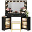 Panzarella Corner Makeup Vanity Set with Tri-Fold Lighted Mirror and Charging Station-1932705159