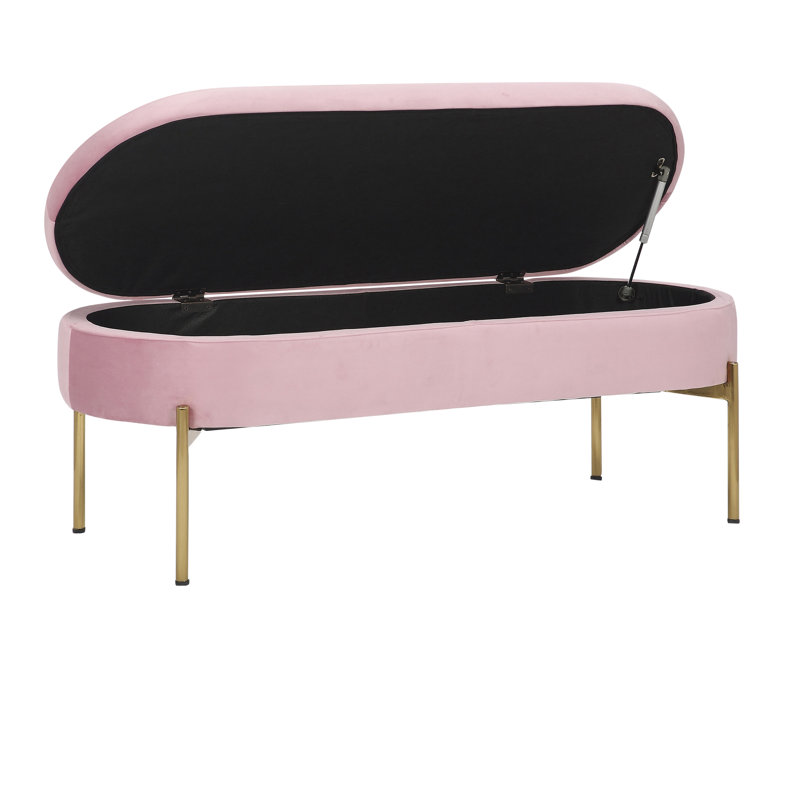 Aurbree Upholstered Flip Top Storage Bench, Gold, Blush Pink