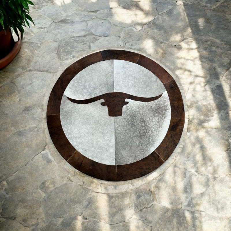 Tapis rond en cuir de vache