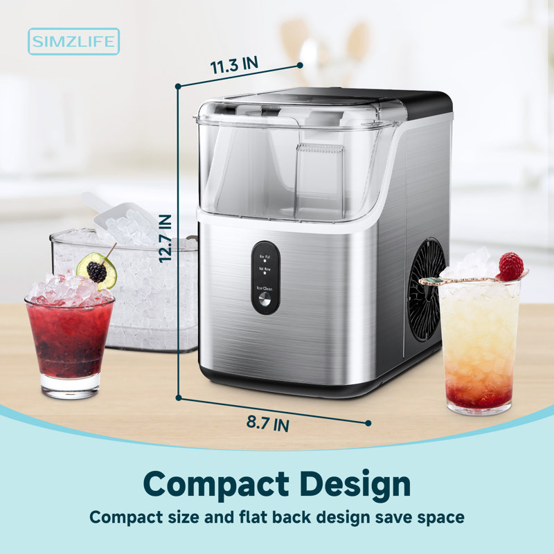 Simzlife 35 Lbs. Daily Production Nugget Stainless Steel Kitchen Countertop Ice Makers, Chewable Ice Maker Machine for Camping and Party