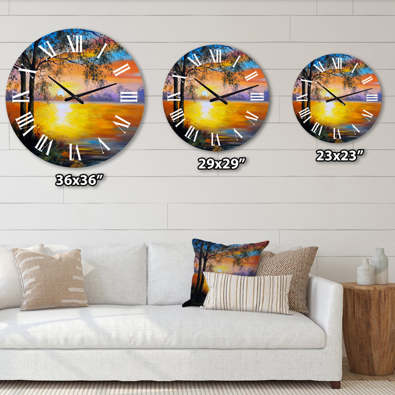 Arbre du soir près du lac - Horloge murale traditionnelle, Grand