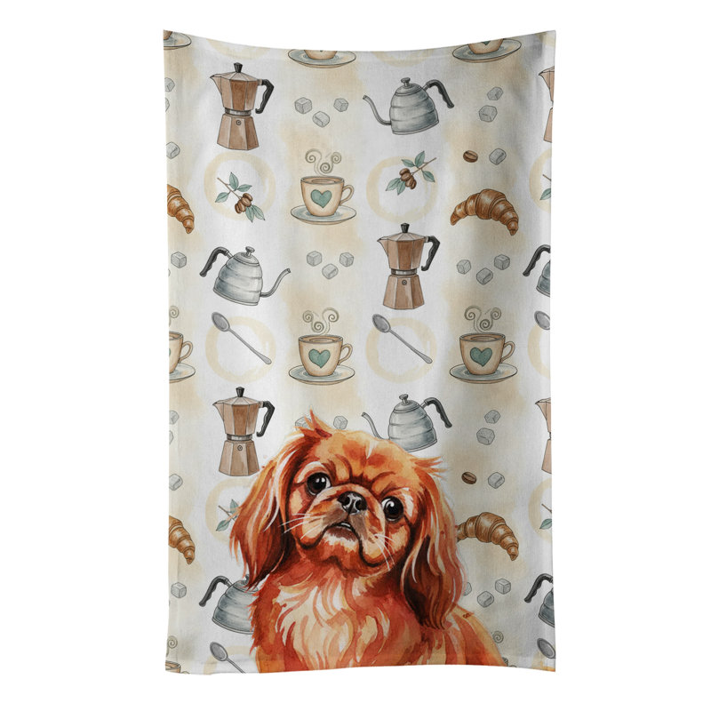Red Pekingese Coffee Bar Kitchen Towel, Red Pekingese