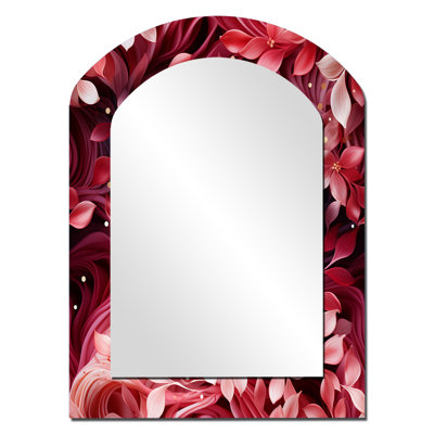 Abstract Red And Purple Romance Flower - Abstract Arch Unique Wall Mirror, Modern Asymmetrical Mirror, Printed Metal Art