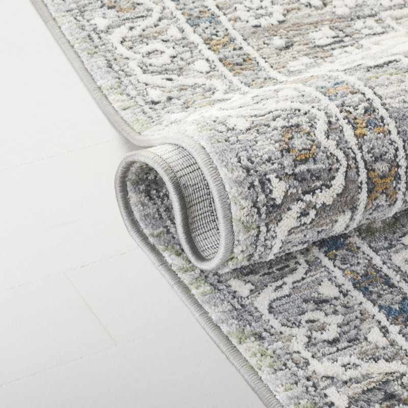 Clover Oriental Area Rug in Grey / Sage, Rectangle 6'3" x 8'9"