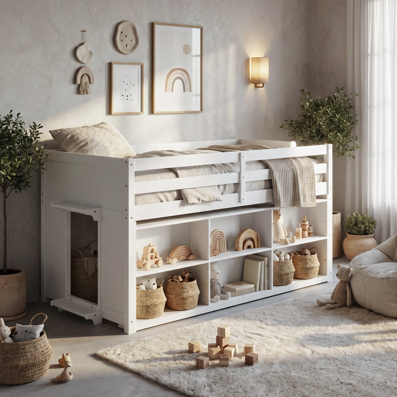 Lit mezzanine pour enfants avec espace de jeu et rangement 44,5 po H