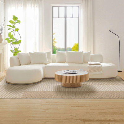 134.63'' Oversized L-Shape Sectional Sofa With Ottoman  Couch With Facing Chaise Left  Beige Sofa With Deep Seat For Living Room