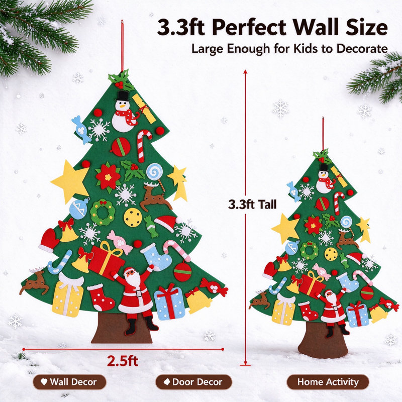 Ensemble d'arbres de Noël en feutre 3,3 pi avec 41 ornements amovibles