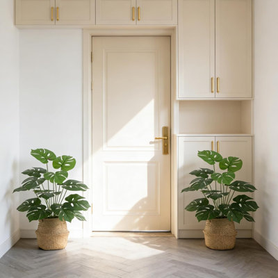 Ensemble de plantes artificielles de 44 po de hauteur Monstera - 2 paquets de verdure artificielle réaliste dans des pots décoratifs noirs avec paniers tissés - grands arbres artificiels pour la décoration intérieure de la maison, du salon, du bureau et du plancher