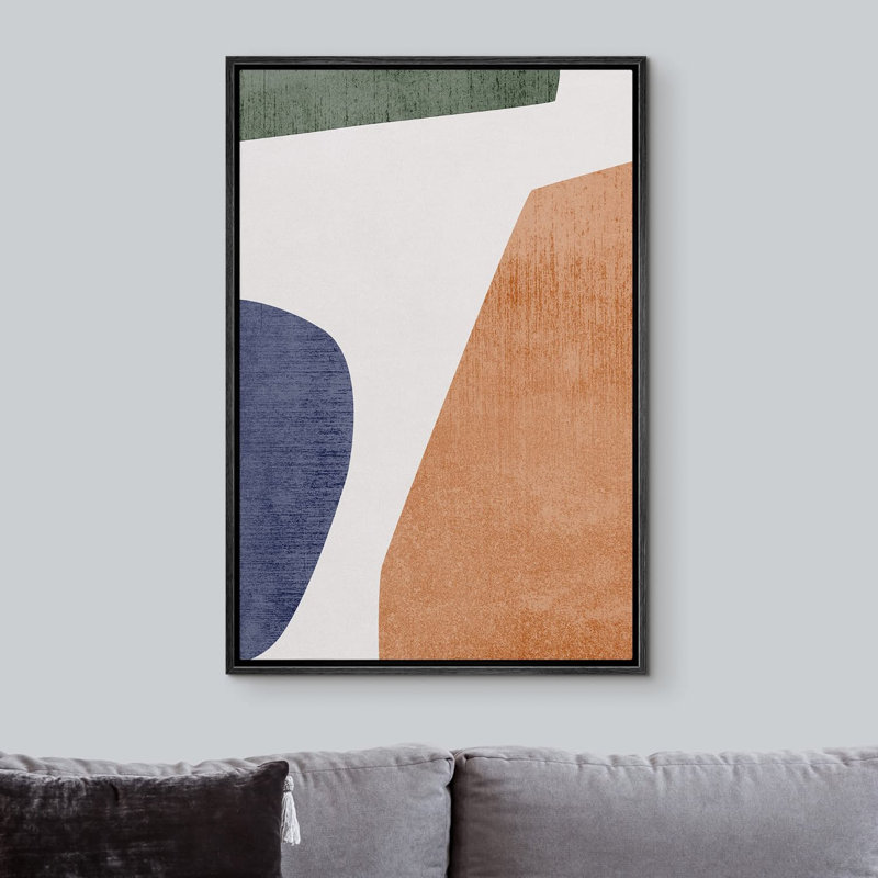 Mid-Century Shape Mid-Century Colorful Polygon Collage Abstract Shape - Floater Frame, Noir, H 24 po x l 36 po x P 1,5 po