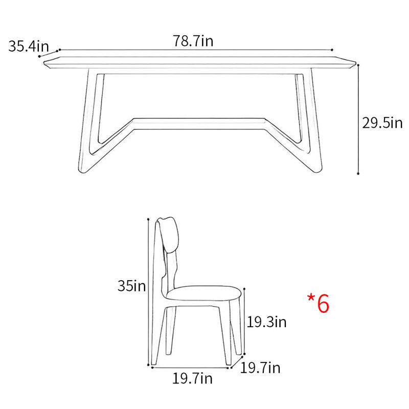 French vintage simple rectangular dining table set, 29.5"H x 78.7"L x 35.4"W