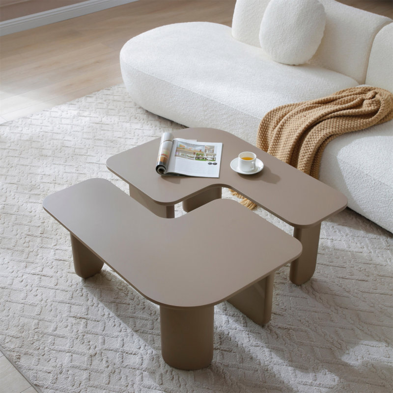 Ensemble de 2 tables basses modulaires modernes, tables de ferme à combinaison libre avec peinture multicouche, table d'appoint pour canapé-lit, tables d'angle polyvalentes pour le salon, kaki