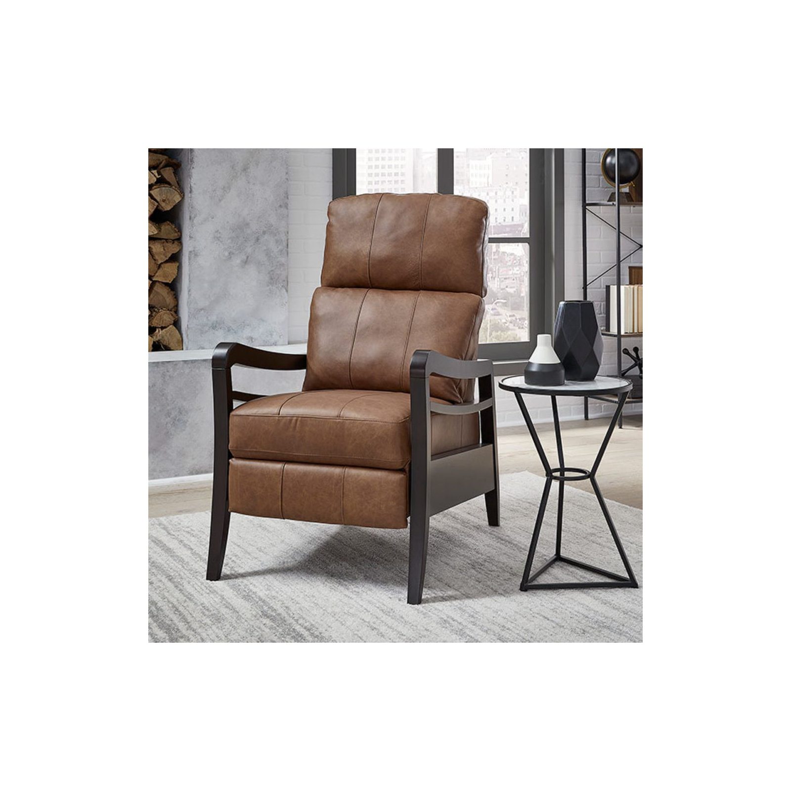 Gracelyn 3 Way Manual Leather Recliner, Mink Full Grain Leather, Espresso, Manual