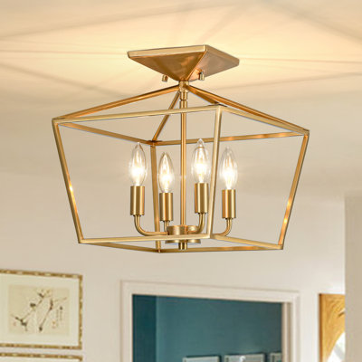 4 - Light Square Lantern Geometric Semi Flush Mount