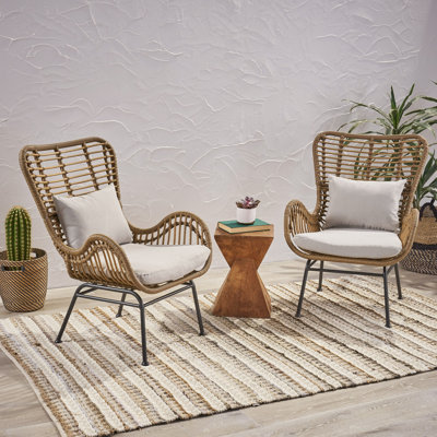 Chaises de patio Tapscott en rotin PE moderne avec coussins résistants à l'eau (ensemble de 2)