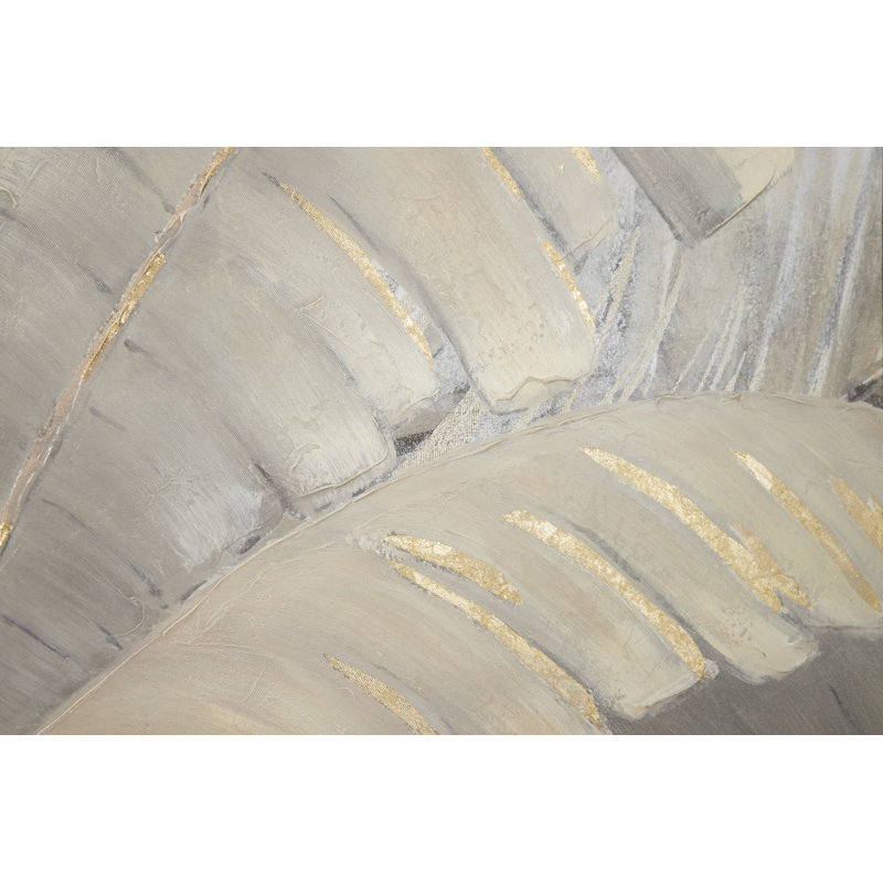 Gold and Gray Palm Leaf Framed Canvas Wall Art, 40" x 40"