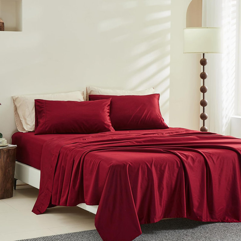 Ensemble de tissage 100% coton à densité de tissage 600 fils Supima, Burgundy, Queen Sheet Set with 2 Pillowcases