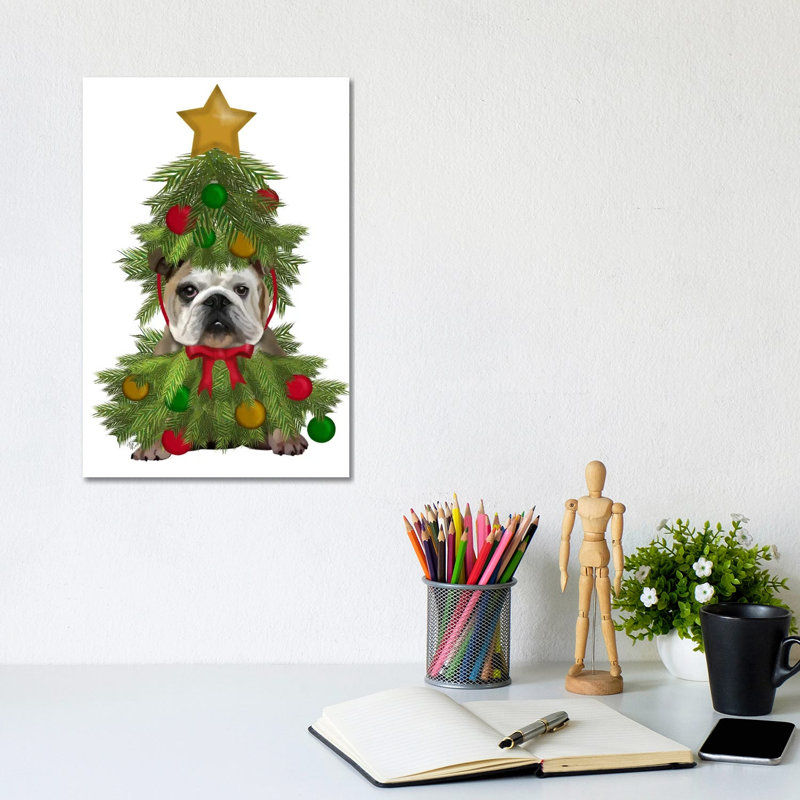 English Bulldog, Christmas Tree Costume by Fab Funky - Wrapped Canvas Painting, 31cm H x 20.5cm W