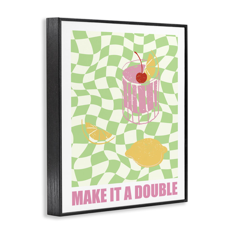 «Chequer Make It A Double Giclee Art» par House of Lulu, H 14 po x l 11 po, Giclée encadrée noir minuit