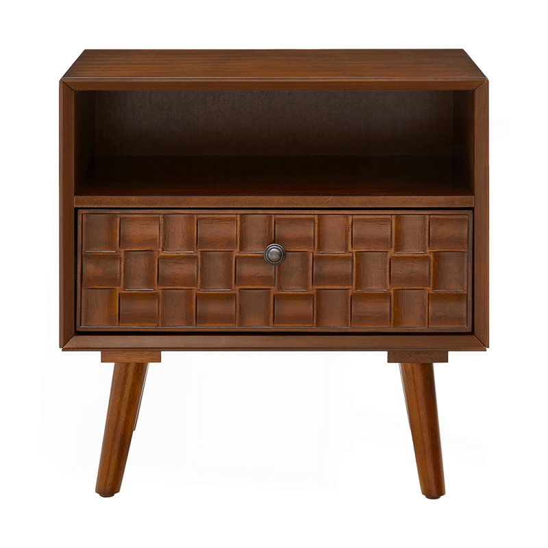 Table de chevet 22 po Mid-Century Modern, 22.25" H x 21.9" W x 15.75" D, Noyer