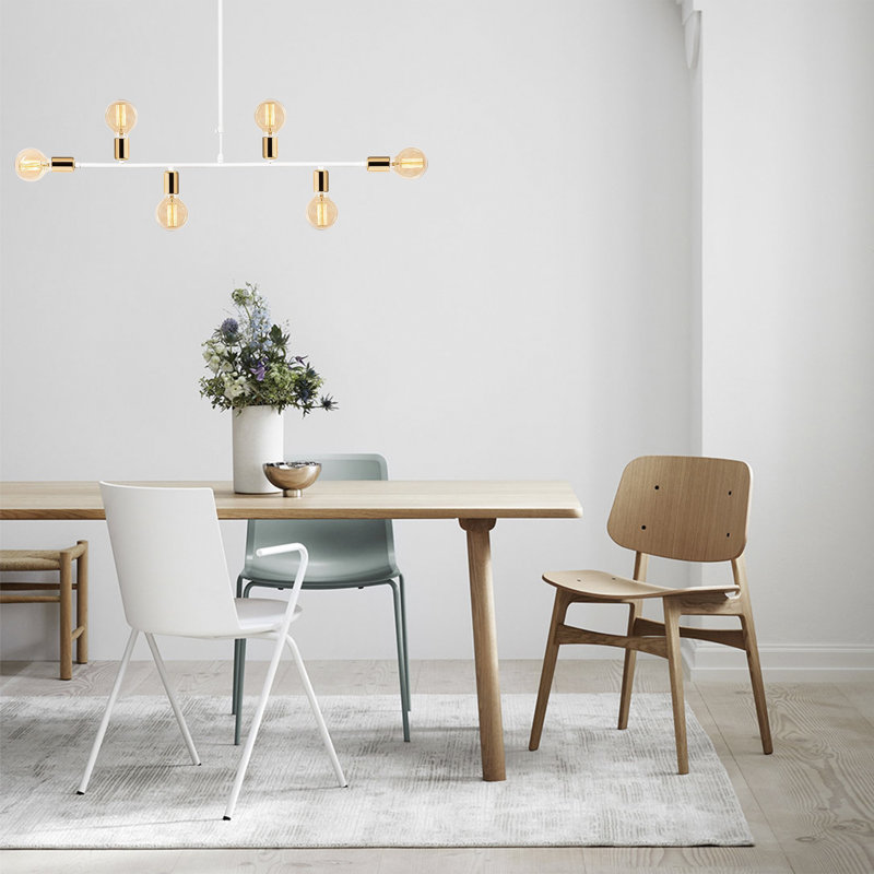 Lustre moderne en métal, finition blanche, 37,0 po de diamètre x 24,0 po de hauteur | 6 x douilles E27 de 40 W maximum, IP20 | Luminaire élégant et élégant pour la décoration intérieure, la salle à manger et l'espace de vie, conception durable