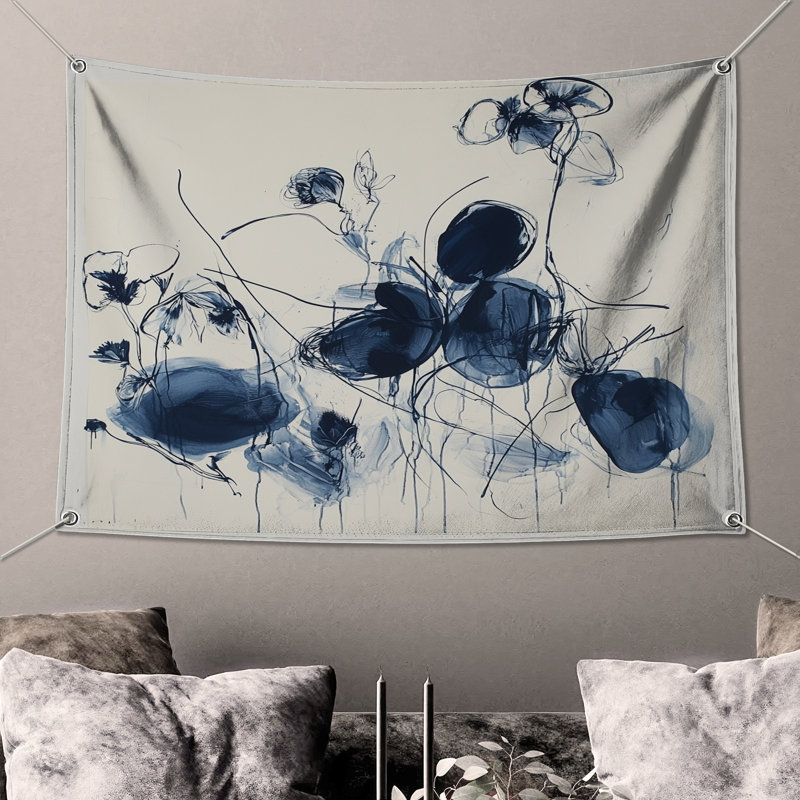 Tapisserie murale florale - Décoration murale abstraite, H 68 po x l 80 po avec 4 œillets