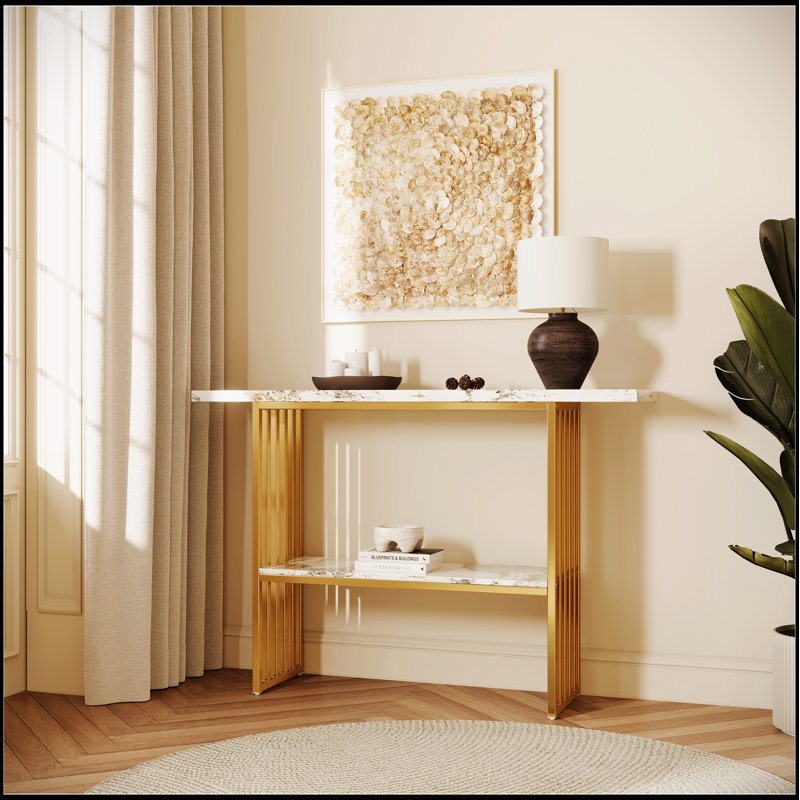 Console moderne avec cadre en métal doré, table d'entrée chic avec tablette de rangement pour le décor du salon
