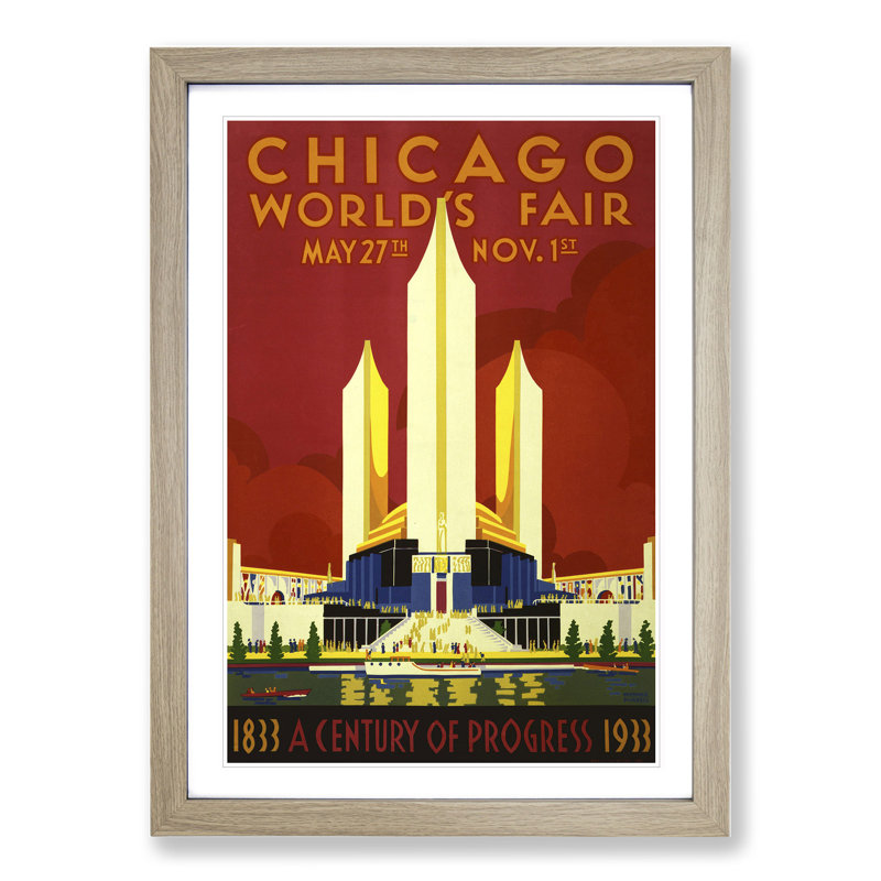 Chicago World Fair - Picture Frame Graphic Art, 48cm H x 36cm W x 2cm D, Oak Framed