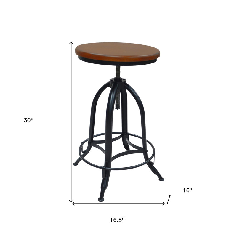 Chaise de bar pivotante à dossier réglable 30 po en châtaignier avec repose-pieds, Noir