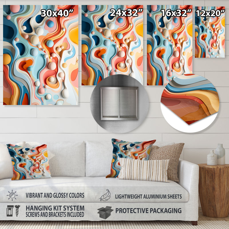 Tourbillon de marée colorée, art III - impression murale abstraite en métal, H 32 po x l 24 po x P 1 po