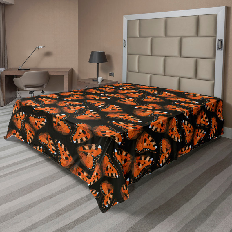 Ambesonne Flowers Flat Sheet Nostalgia Farmhouse, Dark Orange Black