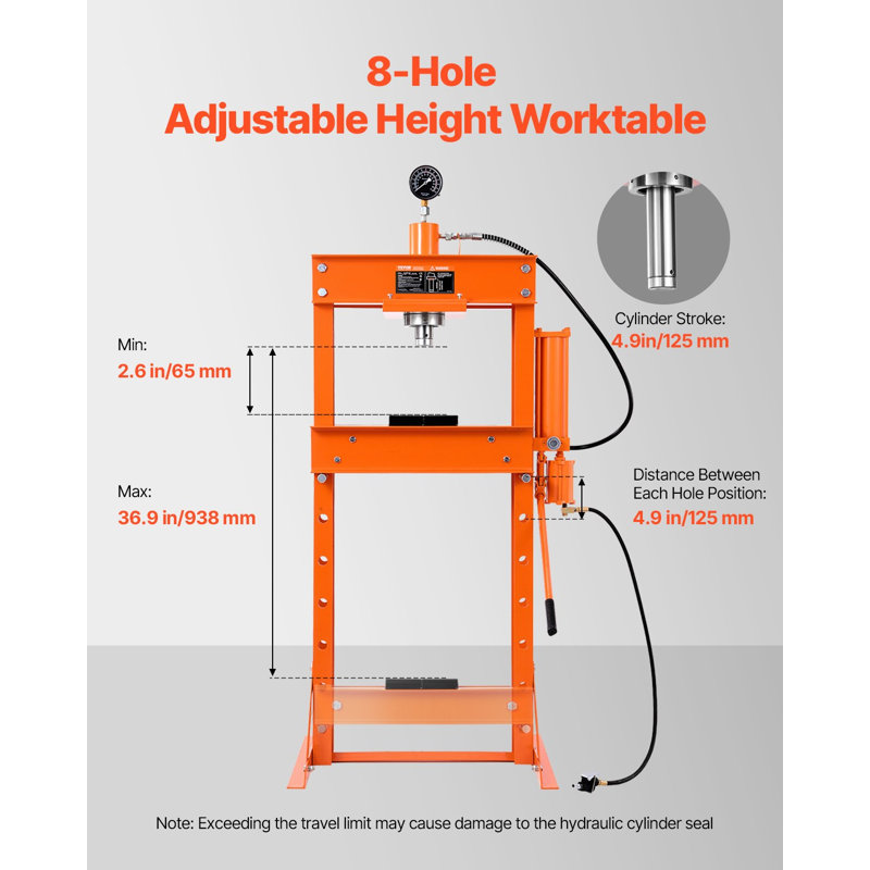 Presse d'atelier hydraulique, presse d'atelier pneumatique à cadre en H 30 T avec plaque de presse et support triangulaire, presse hydraulique de plancher de garage stable avec soupape de sûreté, apte à se plier et à se redresser