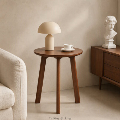 Table d'appoint ronde à 3 pieds en bois massif, table d'appoint compacte et moderne pour petits espaces
