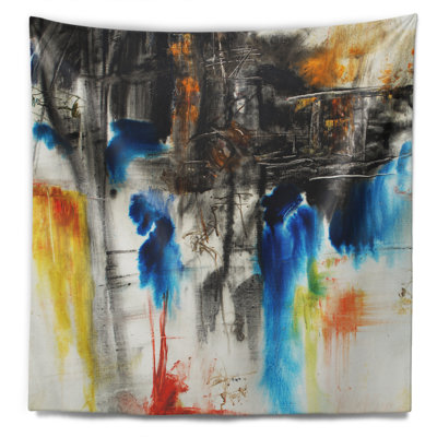 Tapisserie motif bleu et jaune noir