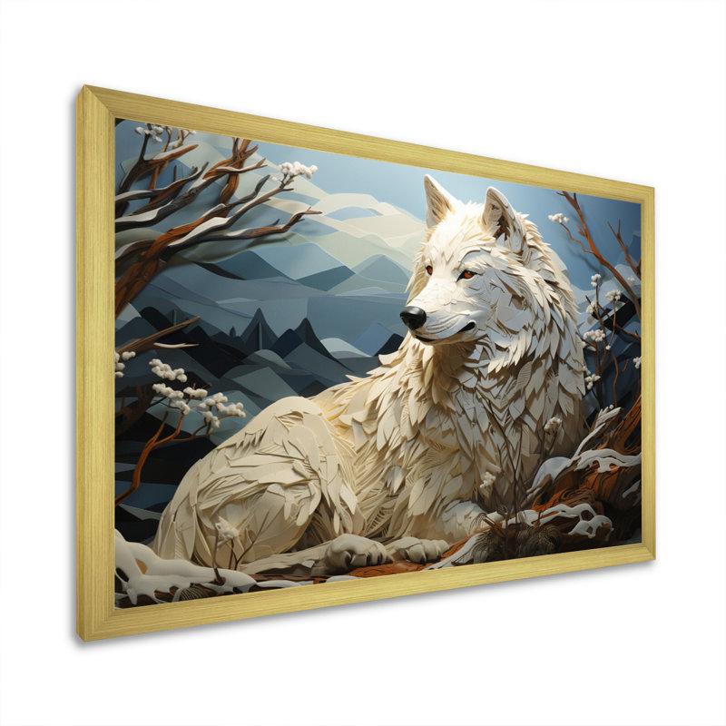 «Wolf Watch In Winter Patchwork II», reproduction d'art sur toile, H 12 po x l 20 po x P 1 po, Cadre doré à une seule photo