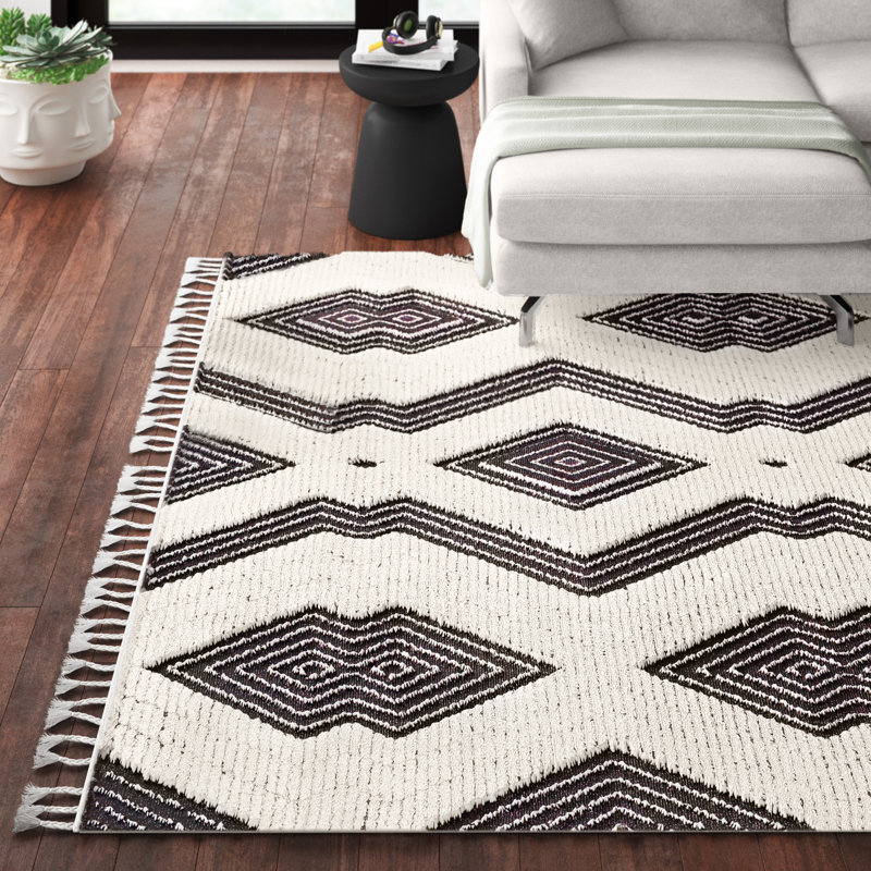 Tapis marocain noir / ivoire Dingle, Rectangle 7 pi 10 po x 10 pi 2 po