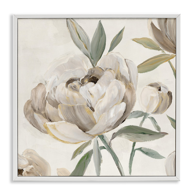 Pivoine lustrée dans des tons neutres, estampe numérique, conception par Aria K., H 17 po x l 17 po