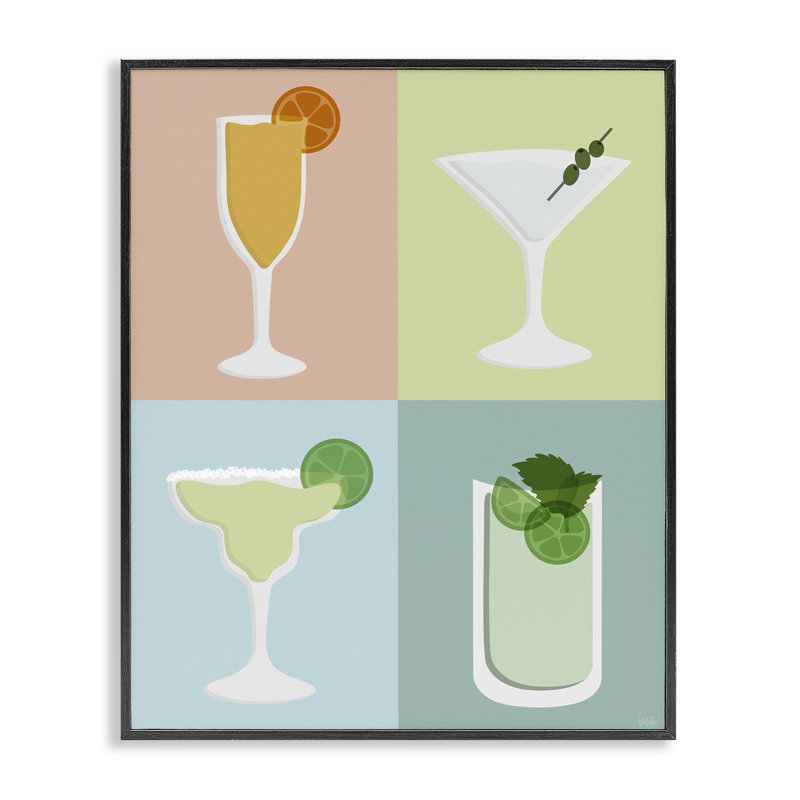 «Pastel Bar Cocktail», estampe numérique par Natalie Carpentieri, Giclée encadrée noir minuit, H 30 po x l 24 po