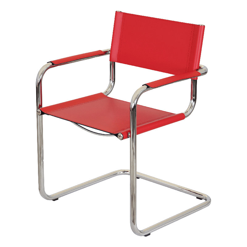 Mart Stam Cantilever Armchair Arm Chair w/ Chrome-Plated Steel Frame (Various Bonded Leather Colors), Red