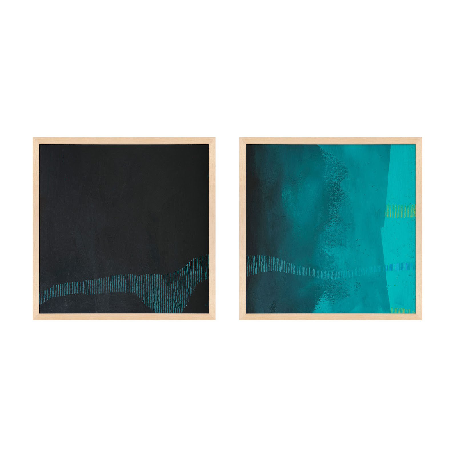 Delta Wave 3 & 4. Set Of 2 by Jacques Pilon, 16" H x 16" W x 1.25" D, Brown Framed