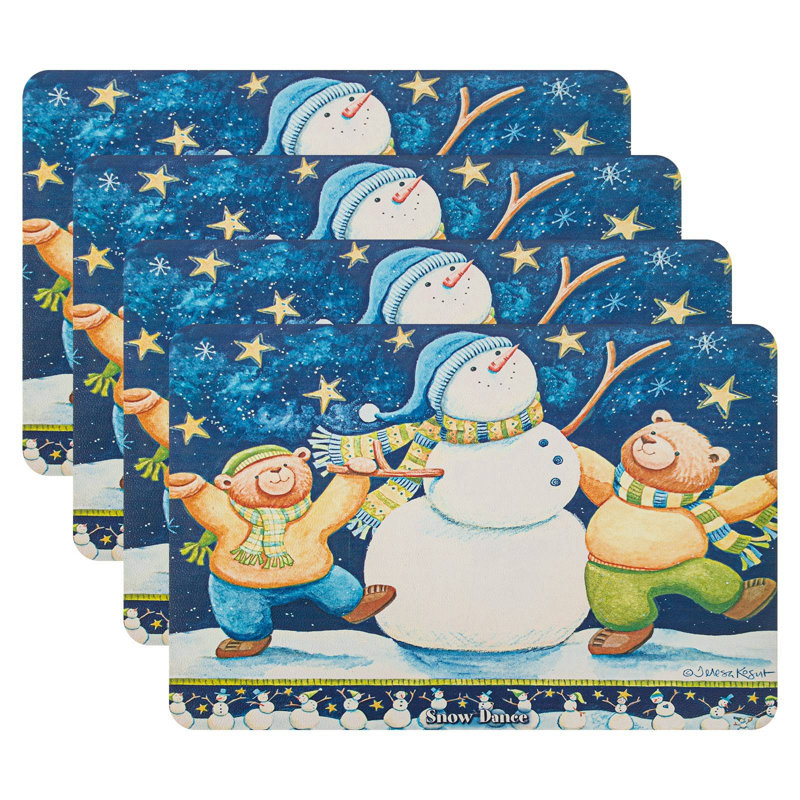 Ensemble de 4 napperons imperméables 12 x 18 pouces bleu bonhomme de neige