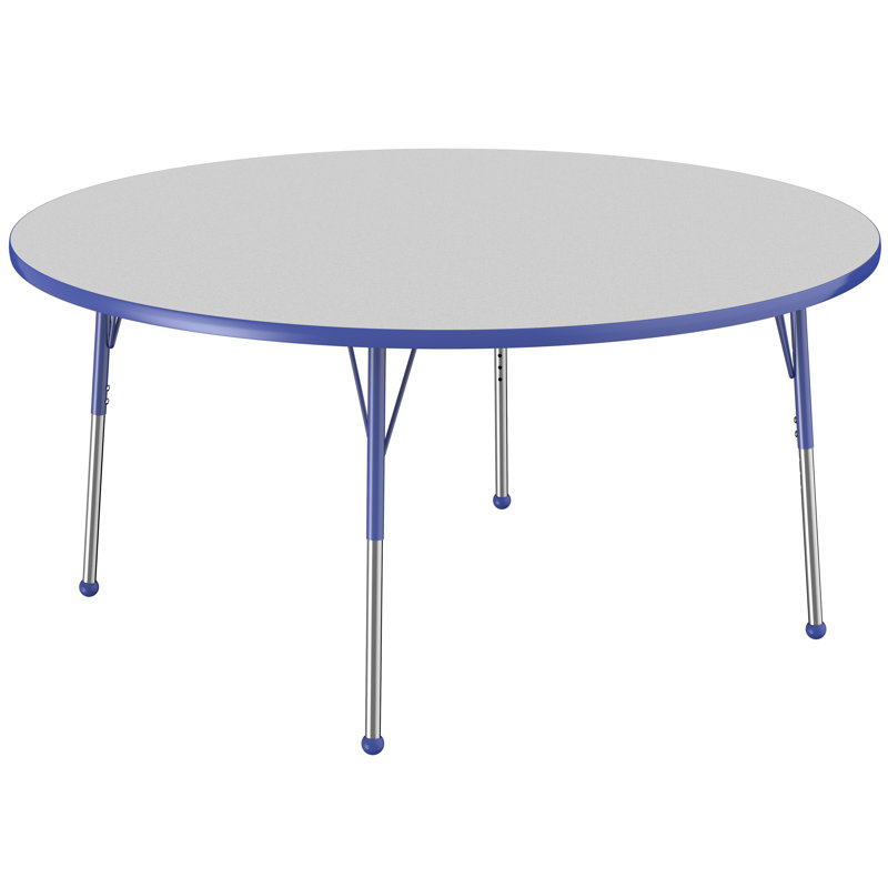 Table ronde à hauteur réglable, H 24 po x L 60 po x l 60 po, Gris / bleu, Standard Ball Glide